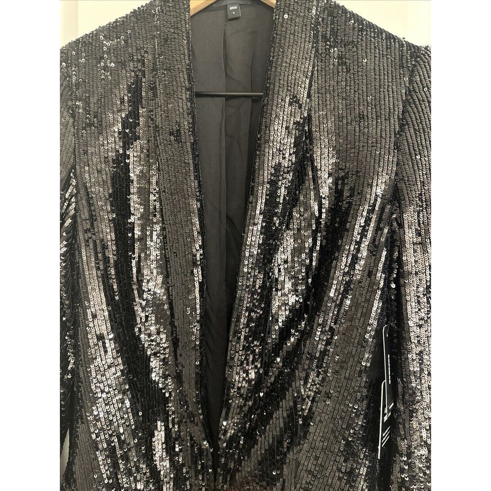 EXPRESS Black Sequin Open Face Boyfriend Tuxedo Blazer Size Small Party Shine - Picture 9 of 14